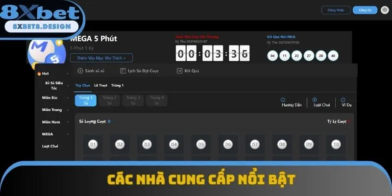 Hệ thống đối tác cung cấp tại sảnh xổ số 8XBET