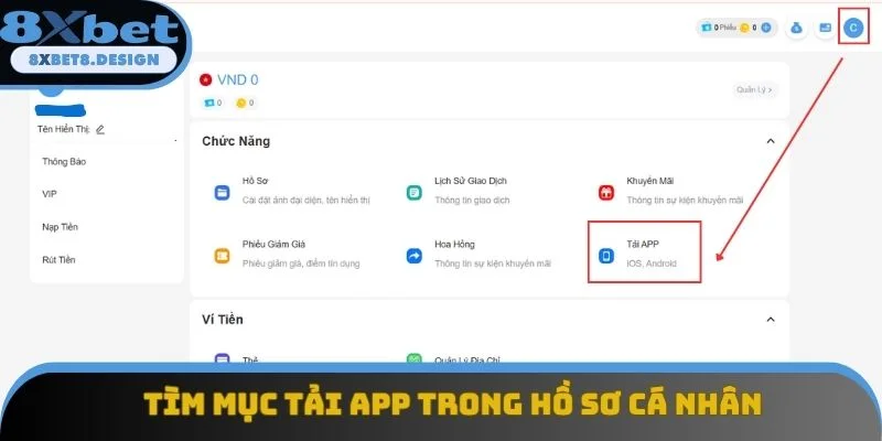 Tìm mục tải app trong hồ sơ cá nhân